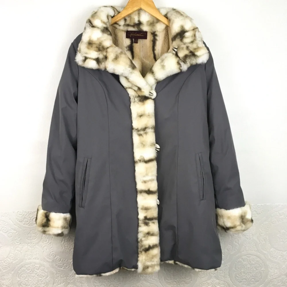 Hal Rubenstein Women's Reversible Faux Fur Coat size Medium Animal Print - Picture 8 of 16